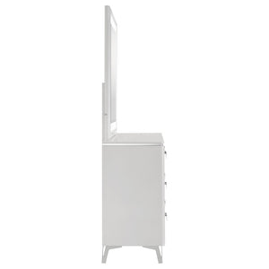 English Elm Buckley Six Drawer Gloss White Dresser with LED Mirror Geometric Sculpted Bedroom Set B062S01945
