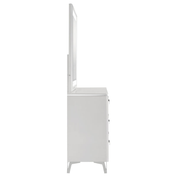 English Elm Buckley Six Drawer Gloss White Dresser with LED Mirror Geometric Sculpted Bedroom Set B062S01945