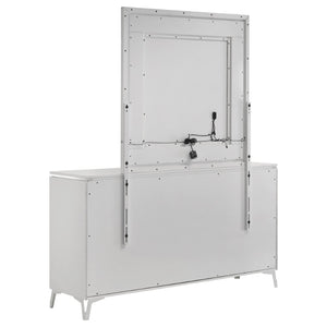 English Elm Buckley Six Drawer Gloss White Dresser with LED Mirror Geometric Sculpted Bedroom Set B062S01945