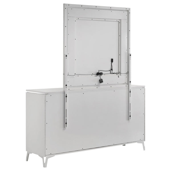 English Elm Buckley Six Drawer Gloss White Dresser with LED Mirror Geometric Sculpted Bedroom Set B062S01945