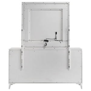 English Elm Buckley Six Drawer Gloss White Dresser with LED Mirror Geometric Sculpted Bedroom Set B062S01945