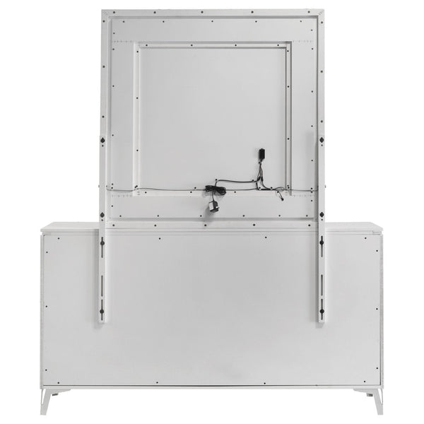 English Elm Buckley Six Drawer Gloss White Dresser with LED Mirror Geometric Sculpted Bedroom Set B062S01945