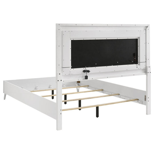 English Elm Buckley Queen Bedroom Set Gloss White Faux Leather Headboard with LED Ambient Glow B062S01946