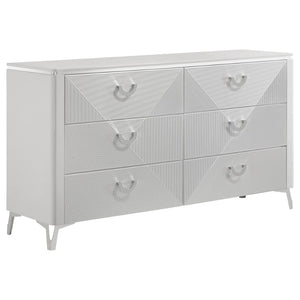 English Elm Buckley Queen Bedroom Set Gloss White Faux Leather Headboard with LED Ambient Glow B062S01946