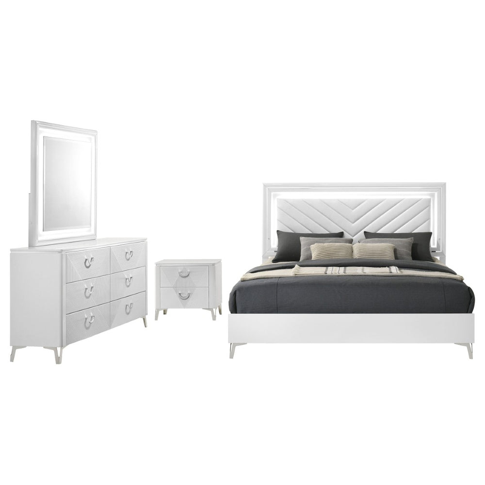 English Elm Buckley Glam Eastern King Bedroom Set with LED Lighting and Tufted Leatherette Headboard B062S01948