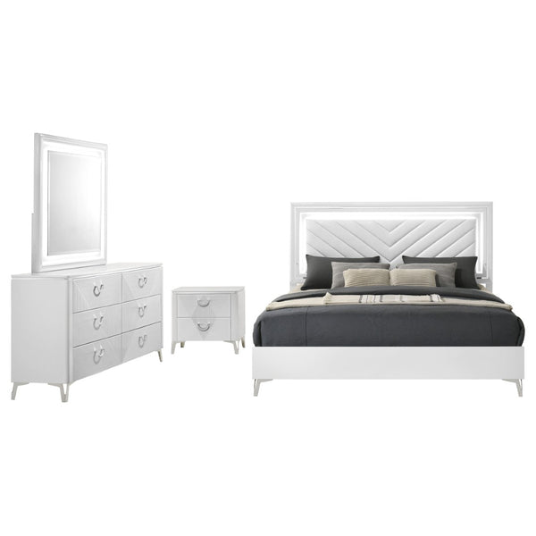 English Elm Buckley Glam Eastern King Bedroom Set with LED Lighting and Tufted Leatherette Headboard B062S01948