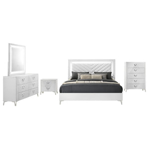 English Elm Buckley Eastern King Bedroom Set White Gloss Finish with LED Tufted Headboard B062S01949