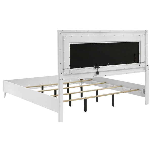 English Elm Buckley Eastern King Bedroom Set White Gloss Finish with LED Tufted Headboard B062S01949