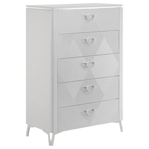 English Elm Buckley Eastern King Bedroom Set White Gloss Finish with LED Tufted Headboard B062S01949
