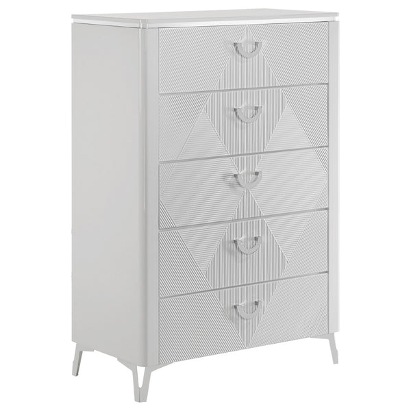 English Elm Buckley Eastern King Bedroom Set White Gloss Finish with LED Tufted Headboard B062S01949