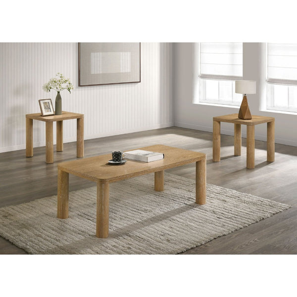 English Elm Bryant Rubberwood and Oak Veneer 3 Piece Coffee Table Set for Modern Living Rooms B062S01953