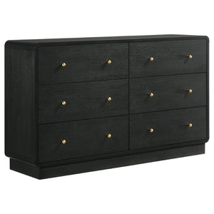 English Elm Burton Queen Bedroom Set with Chenille Headboard Brass Hardware and Burnished Black Finish B062S01954