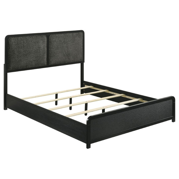 English Elm Burton Queen Bedroom Set Chenille Headboard Brass Hardware Dark Contemporary Suite B062S01955