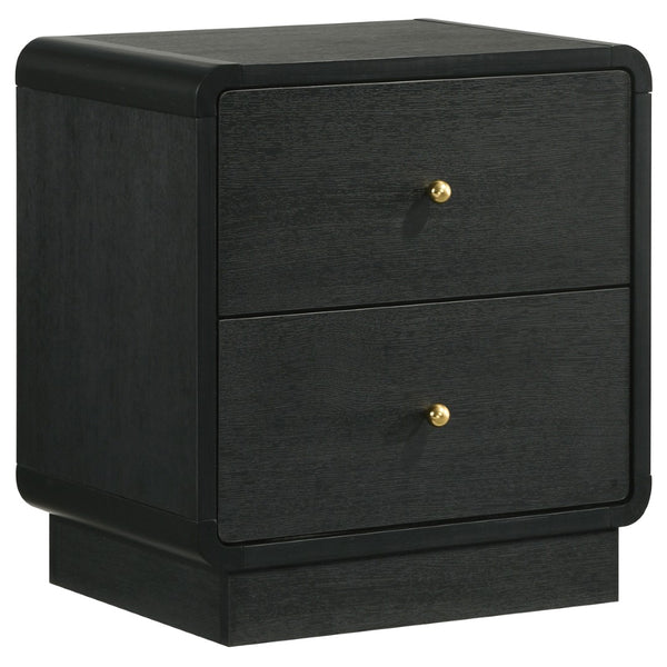 English Elm Burton Burnished Black Chenille Upholstered King Bedroom Set with Brass Hardware B062S01956