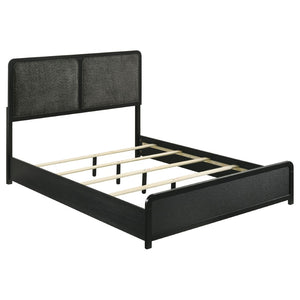English Elm Burton Eastern King Bedroom Set Chenille Headboard Brass Hardware Dark Finish B062S01957