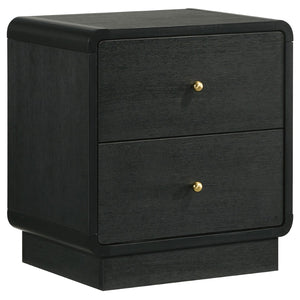 English Elm Burton Eastern King Bedroom Set Chenille Headboard Brass Hardware Dark Finish B062S01957