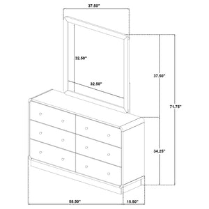 English Elm Burton Matte Black Six Drawer Dresser with Framed Mirror and Brass Knob Accents B062S01958