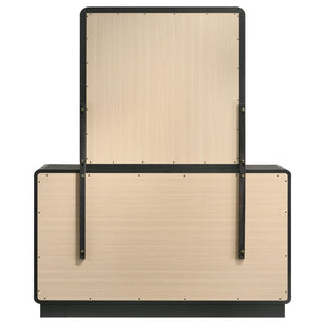 English Elm Burton Matte Black Six Drawer Dresser with Framed Mirror and Brass Knob Accents B062S01958
