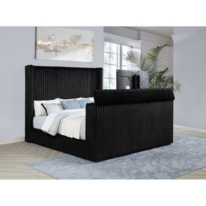 English Elm Lyman Velvet Wingback Eastern King Bed with Motorized Footboard TV Lift and Tufted Panel B062S01959