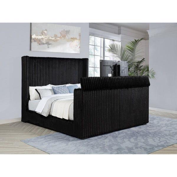 English Elm Lyman Velvet Wingback Eastern King Bed with Motorized Footboard TV Lift and Tufted Panel B062S01959