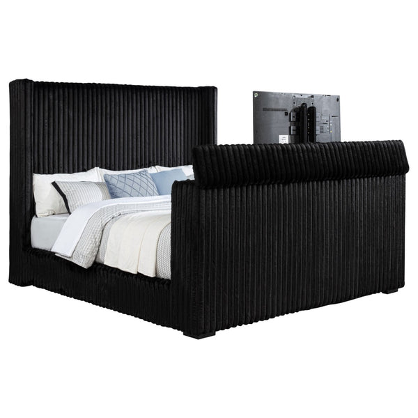 English Elm Lyman Velvet Wingback Eastern King Bed with Motorized Footboard TV Lift and Tufted Panel B062S01959