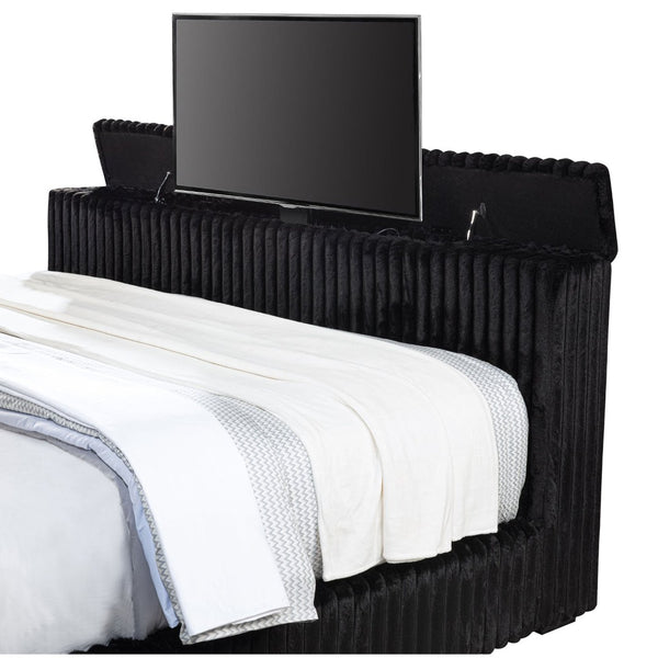 English Elm Lyman Velvet Wingback Eastern King Bed with Motorized Footboard TV Lift and Tufted Panel B062S01959