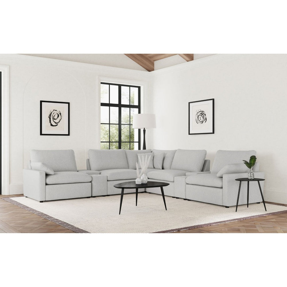 English Elm Hollander Modular Seven Piece Power Reclining Sectional in Grey Polyester Fabric B062S01961