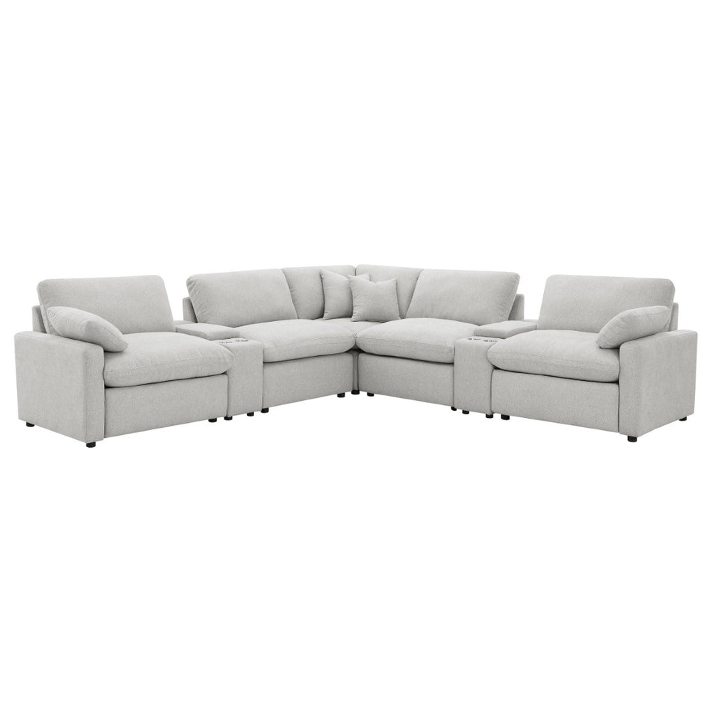 English Elm Hollander Modular Seven Piece Power Reclining Sectional in Grey Polyester Fabric B062S01961