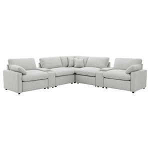 English Elm Hollander Modular Seven Piece Power Reclining Sectional in Grey Polyester Fabric B062S01961