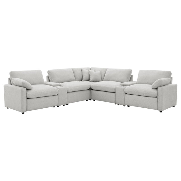English Elm Hollander Modular Seven Piece Power Reclining Sectional in Grey Polyester Fabric B062S01961