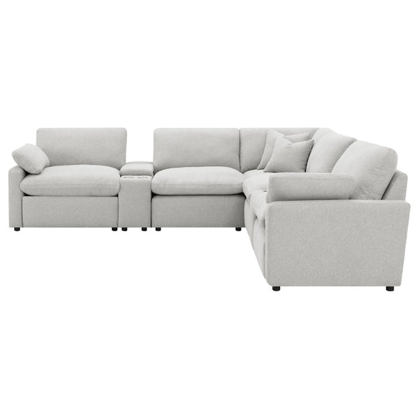 English Elm Hollander Modular Seven Piece Power Reclining Sectional in Grey Polyester Fabric B062S01961