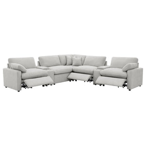 English Elm Hollander Modular Seven Piece Power Reclining Sectional in Grey Polyester Fabric B062S01961