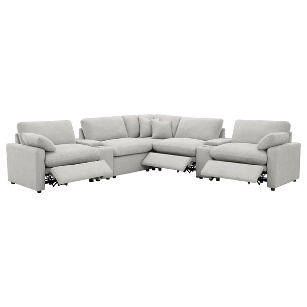 English Elm Hollander Modular Seven Piece Power Reclining Sectional in Grey Polyester Fabric B062S01961