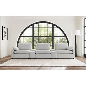 English Elm Hollander Power Reclining Home Theater Set with Storage Consoles in Grey Polyester B062S01963