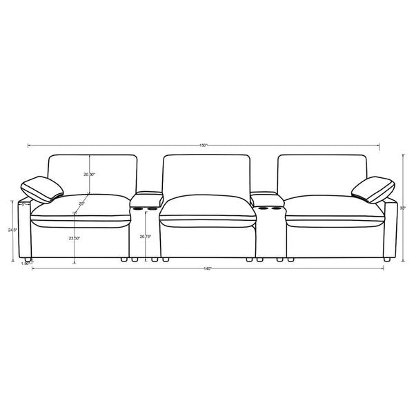 English Elm Hollander Power Reclining Home Theater Set with Storage Consoles in Grey Polyester B062S01963
