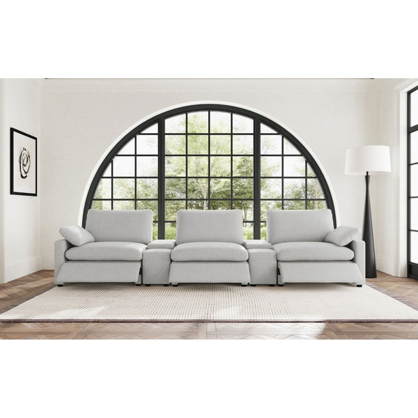 English Elm Hollander Power Reclining Home Theater Set with Storage Consoles in Grey Polyester B062S01963