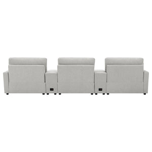 English Elm Hollander Power Reclining Home Theater Set with Storage Consoles in Grey Polyester B062S01963