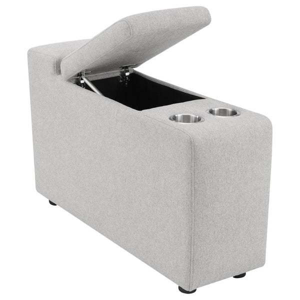 English Elm Hollander Power Reclining Home Theater Set with Storage Consoles in Grey Polyester B062S01963