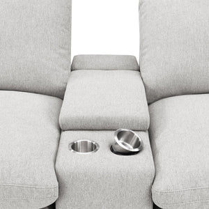 English Elm Hollander Power Reclining Home Theater Set with Storage Consoles in Grey Polyester B062S01963