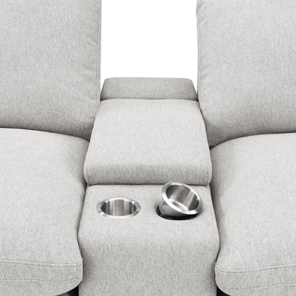 English Elm Hollander Power Reclining Home Theater Set with Storage Consoles in Grey Polyester B062S01963