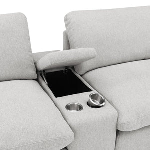 English Elm Hollander Power Reclining Home Theater Set with Storage Consoles in Grey Polyester B062S01963
