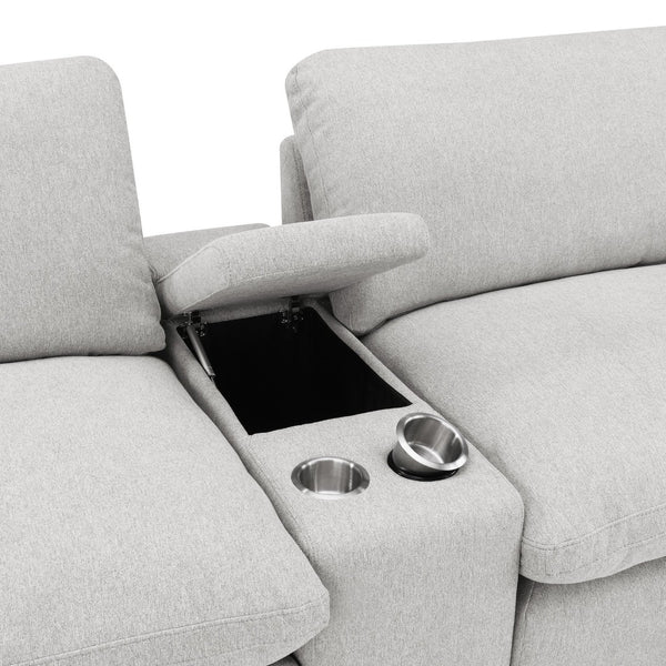 English Elm Hollander Power Reclining Home Theater Set with Storage Consoles in Grey Polyester B062S01963