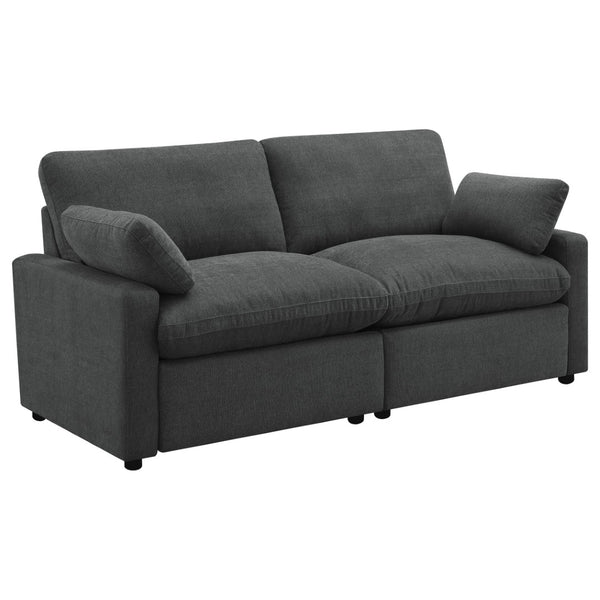 English Elm Hollander Power Reclining Loveseat Polyester Upholstered Modern Two Seat Sofa Dark Grey B062S01966
