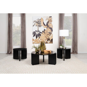 English Elm Lansing Round Matte Black Lacquer 3 Piece Living Room Occasional Table Set B062S01967