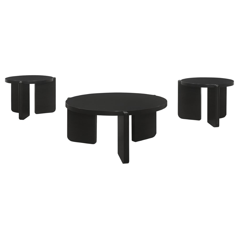 English Elm Lansing Round Matte Black Lacquer 3 Piece Living Room Occasional Table Set B062S01967