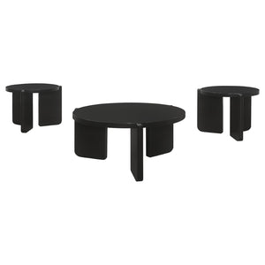 English Elm Lansing Round Matte Black Lacquer 3 Piece Living Room Occasional Table Set B062S01967