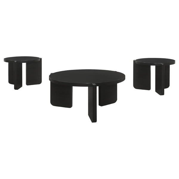 English Elm Lansing Round Matte Black Lacquer 3 Piece Living Room Occasional Table Set B062S01967
