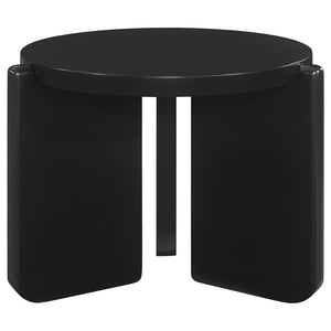 English Elm Lansing Round Matte Black Lacquer 3 Piece Living Room Occasional Table Set B062S01967