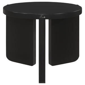 English Elm Lansing Round Matte Black Lacquer 3 Piece Living Room Occasional Table Set B062S01967