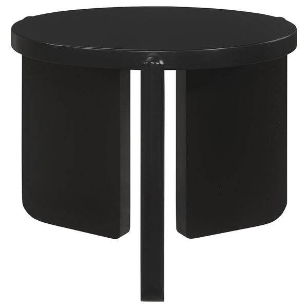 English Elm Lansing Round Matte Black Lacquer 3 Piece Living Room Occasional Table Set B062S01967